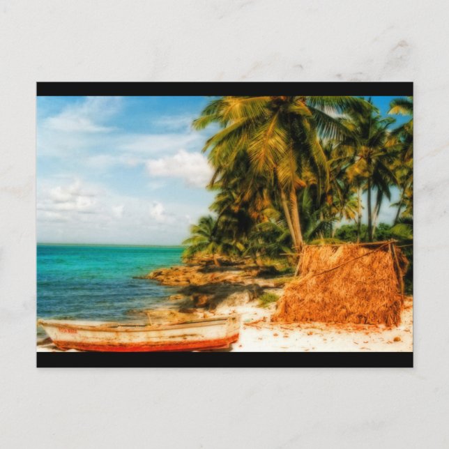Dreamy Tropical Beach mit Rowboat Postkarte (Vorderseite)
