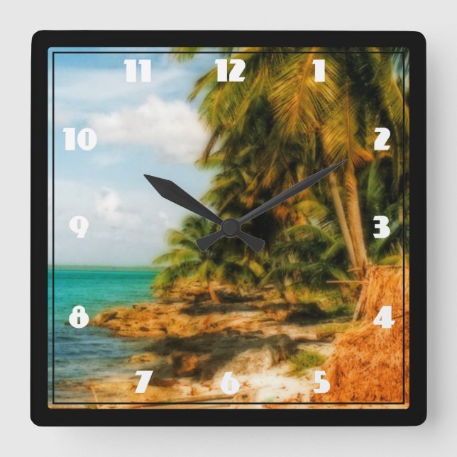 Dreamy Tropical Beach Quadratische Wanduhr (Vorderseite)