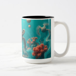 Dreamy Turtle in lebendiger Meereslandschaft Zweifarbige Tasse