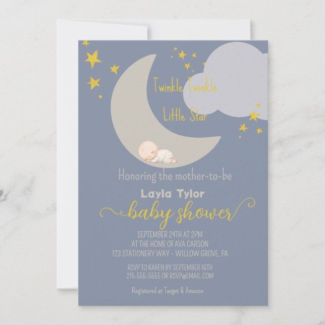Dreamy Twinkle Twinkle Little Star Baby Dusche Einladung (Vorderseite)
