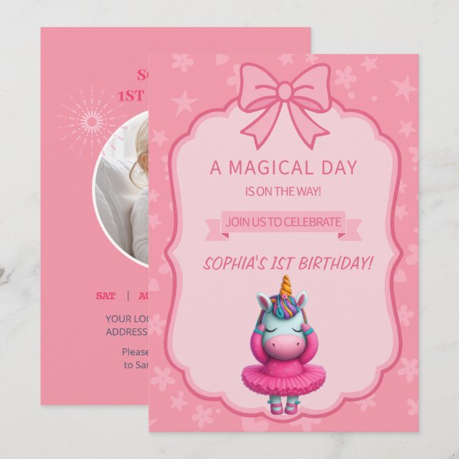 Dreamy Unicorn Ballerina Einladung (Vorne/Hinten)