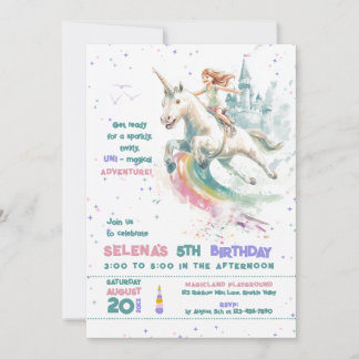 Dreamy Unicorn Ride Princess Girl Birthday Party Einladung