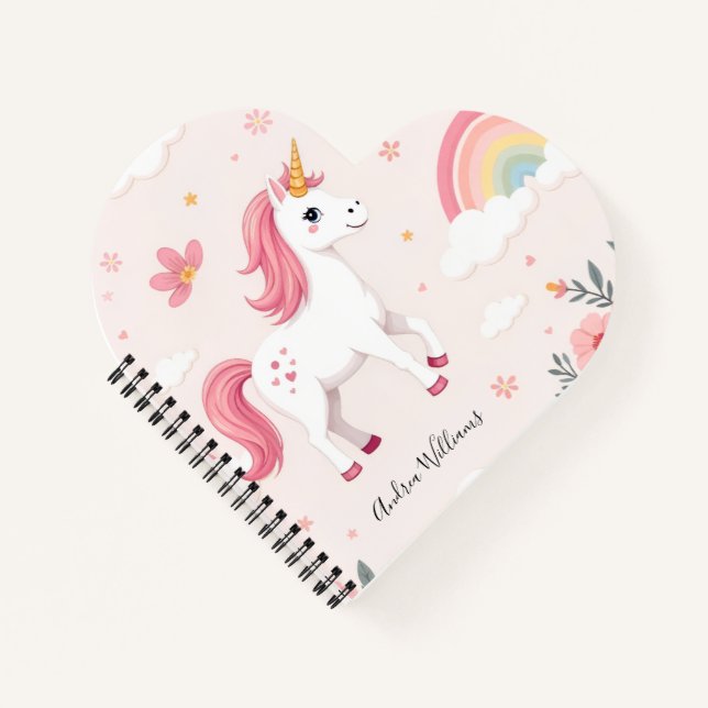 Dreamy Unicorns, Regenbogen, Blume, Herz Notizbuch (Vorderseite)