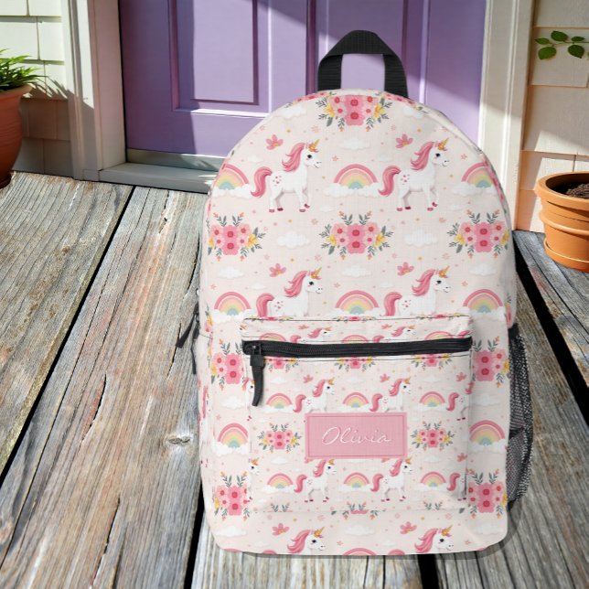 Dreamy Unicorns, Regenbogen, Blume, Name Bedruckter Rucksack (Von Creator hochgeladen)