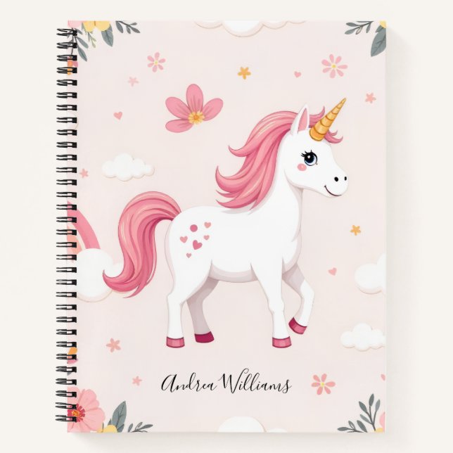 Dreamy Unicorns, Regenbogen, Blume, Niedlich Notizbuch (Vorderseite)