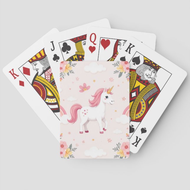 Dreamy Unicorns, Regenbogen, Blume, Niedlich Spielkarten (Rückseite)