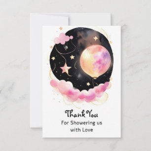 Dreamy Watercolor Kinderdusche: Mond & Stars Dankeskarte