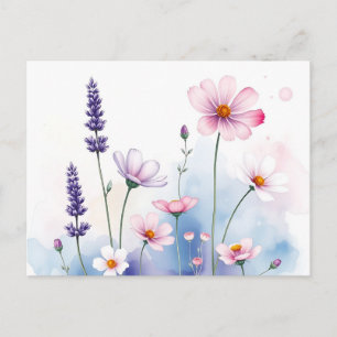 Dreamy Watercolor Lavendel und Kosmos Postkarte