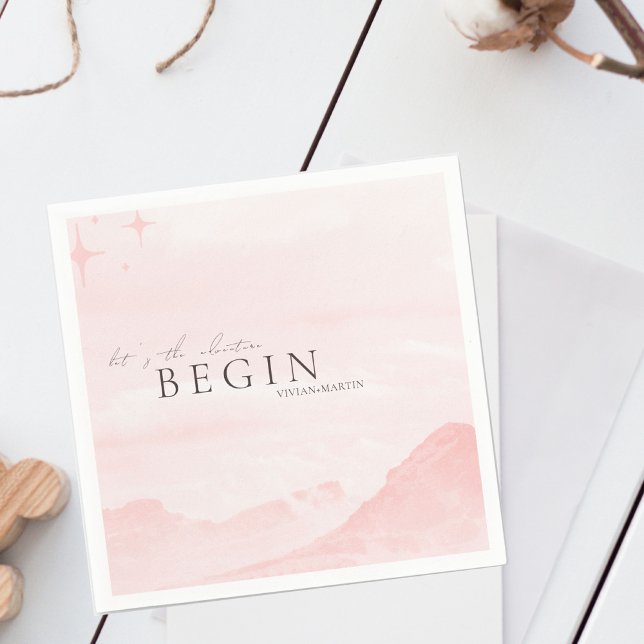 Dreamy Watercolor Mountain Blush Pink Wedding Serviette (Von Creator hochgeladen)