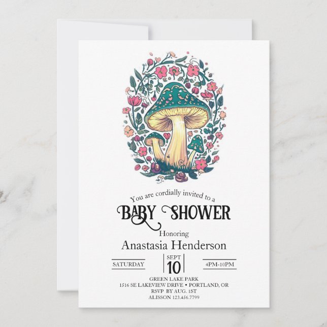 Dreamy Whimsical Mushroom Baby Dusche Einladung (Vorderseite)
