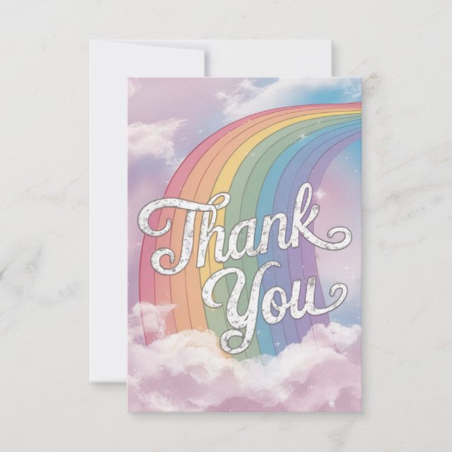 Dreamy Whimsical Rainbow and Clouds Dankeskarte (Vorderseite)