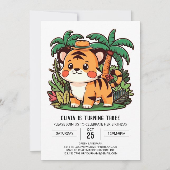 Dreamy Whimsical Tiger Digital Geburtstag Einladung (Vorderseite)