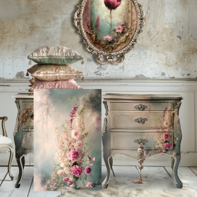 Dreamy Whimsical Vase & Floral Still Life Seidenpapier (Whimsical Floral, Romantic Still Life, French Interior, Vibrant Art, Decoupage Tissue Paper)