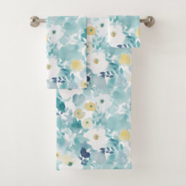Dreamy White Blume & Aqua Badhandtuch Set