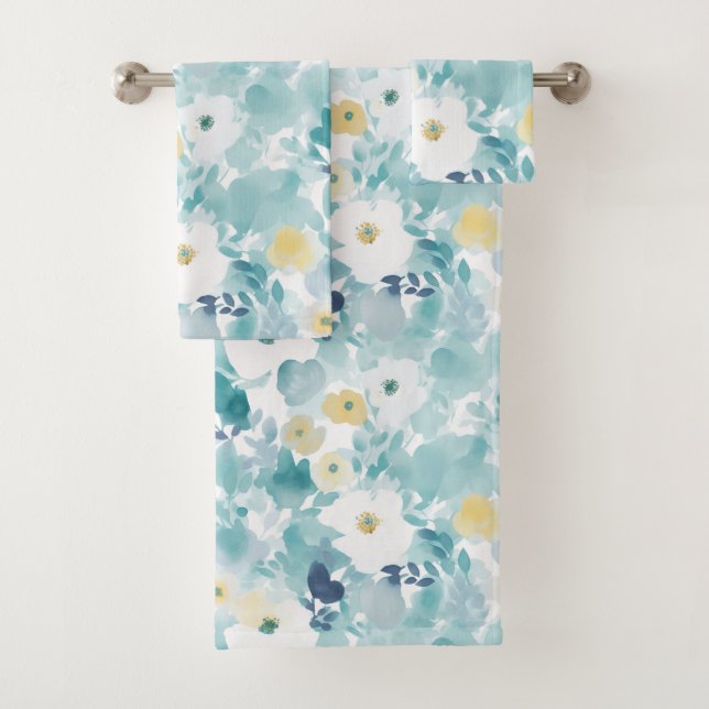 Dreamy White Blume & Aqua Badhandtuch Set (Insitu)