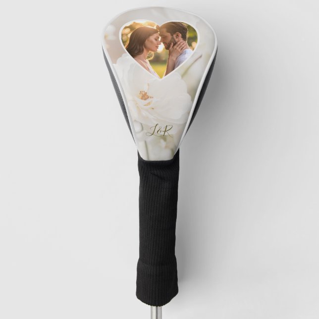 Dreamy White Rose Custom Heart Foto und Initialen Golf Headcover (Vorderseite)