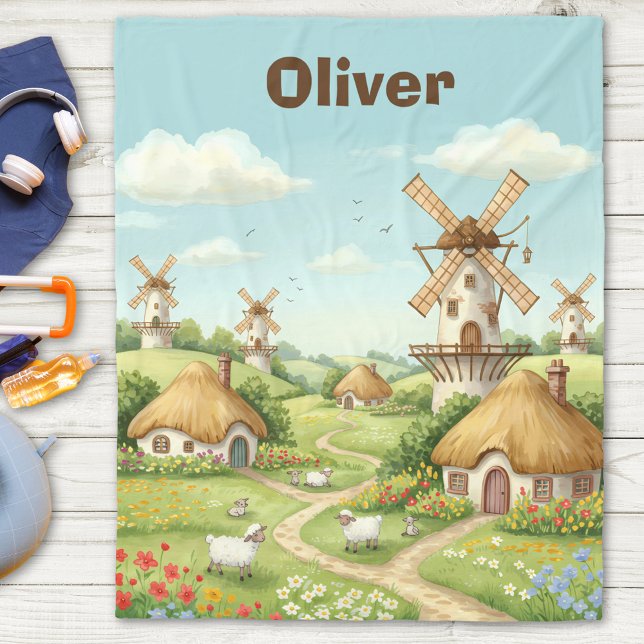Dreamy Windmill Village Fleecedecke (Von Creator hochgeladen)