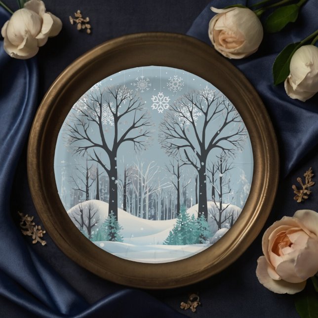 Dreamy Winter Forest Snowflakes Babydusche Pappteller (Von Creator hochgeladen)