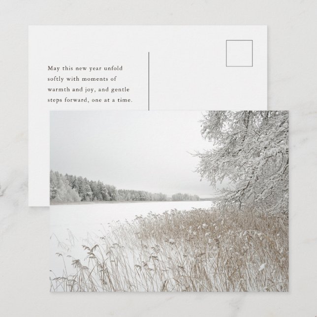 Dreamy winter lake, New Year Feiertagspostkarte (Vorne/Hinten)
