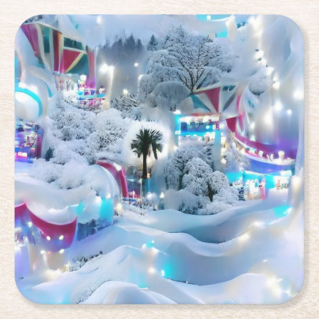 Dreamy Winter Wonderland Lights Rechteckiger Pappuntersetzer (Vorderseite)