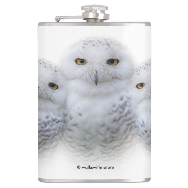 Dreamy Wisdom Snowy Owls Familie Flachmann (Vorderseite)