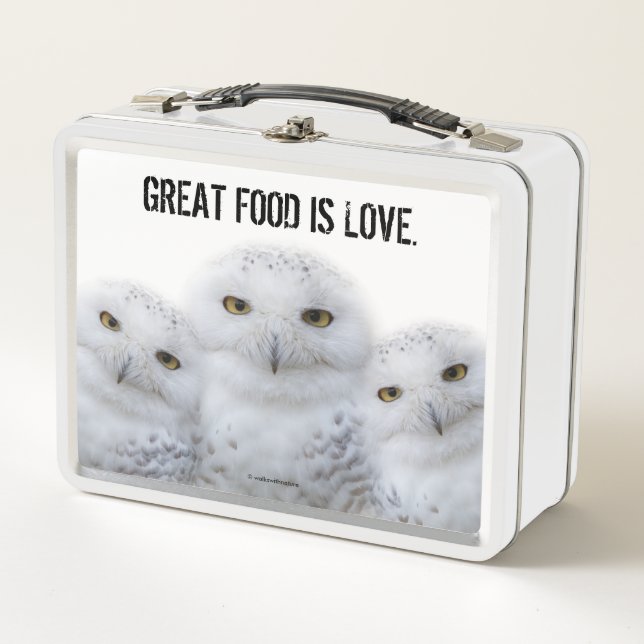 Dreamy Wisdom Snowy Owls Familie Metall Brotdose (Vorderseite)
