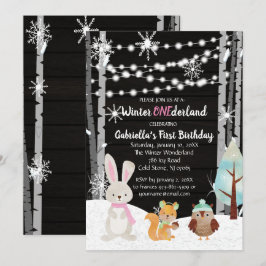 Dreamy Woodland Forest Animals ONEderland Birthday Einladung