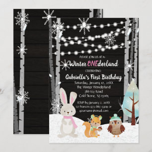 Dreamy Woodland Forest Animals ONEderland Birthday Einladung