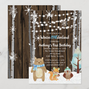 Dreamy Woodland Forest Animals ONEderland Birthday Einladung