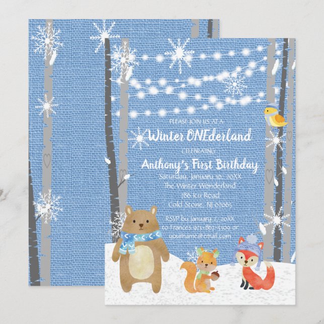 Dreamy Woodland Forest Animals ONEderland Birthday Einladung (Vorne/Hinten)