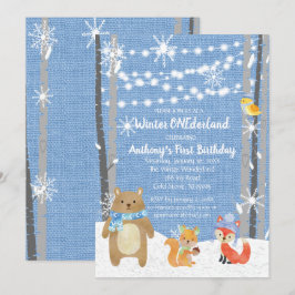 Dreamy Woodland Forest Animals ONEderland Birthday Einladung