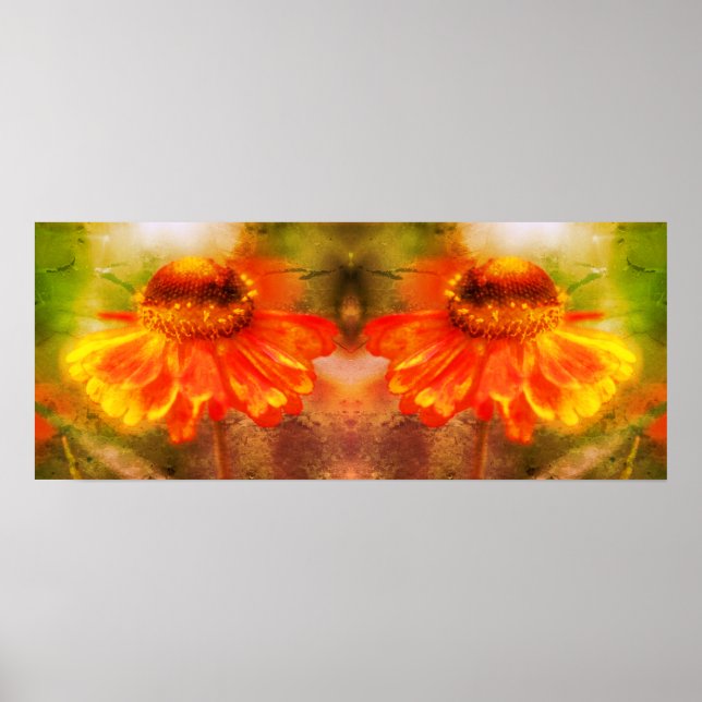 Dreamy Zinnia Blume Distressed Mirror Abstrakt Poster (Vorne)