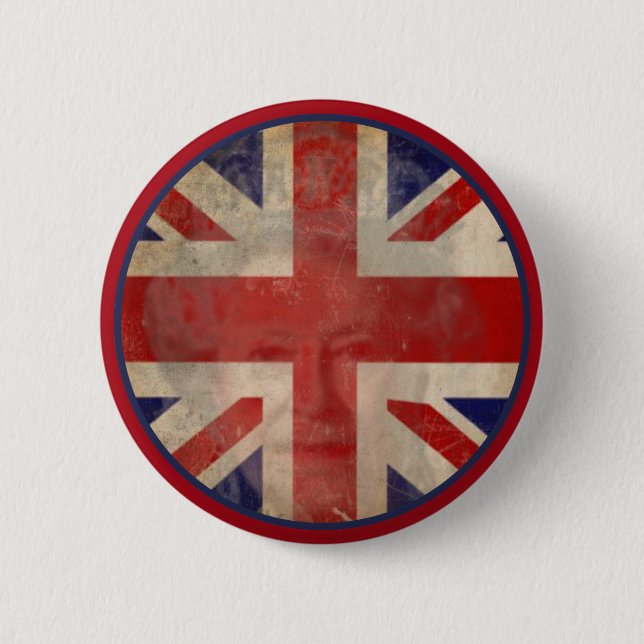 Dreckige UK-Flagge-Taste mit Königin Elisabeth II. Button (Vorderseite)