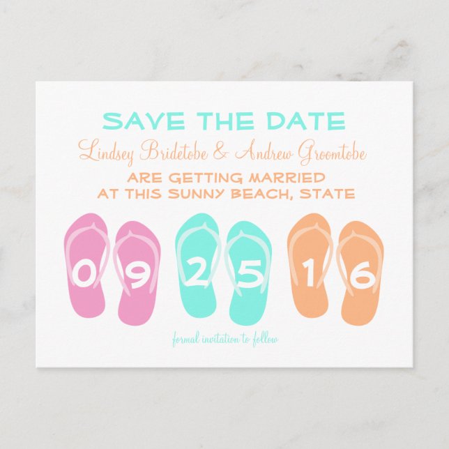 Dreh Flop Beach Wedding Save the Date Ankündigungspostkarte (Vorderseite)