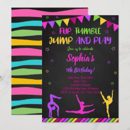 Dreh Tumble Jump Gymnastic Black Birthday Invite Einladung