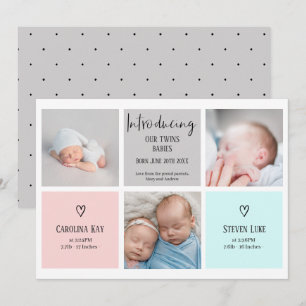 Drehbuch 3 Foto Collage Baby Zwillinge Geburt Ankündigung