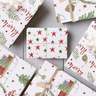 Drehbuch "Merry", gemütliche Schlittenszenen, Ster Geschenkpapier Set