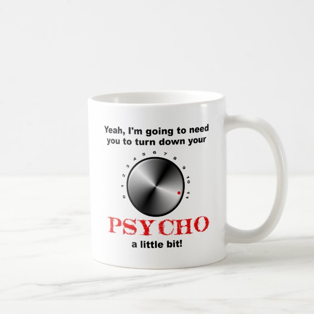 Drehen Sie die Psycho Funny Mug runter Kaffeetasse (Rechts)