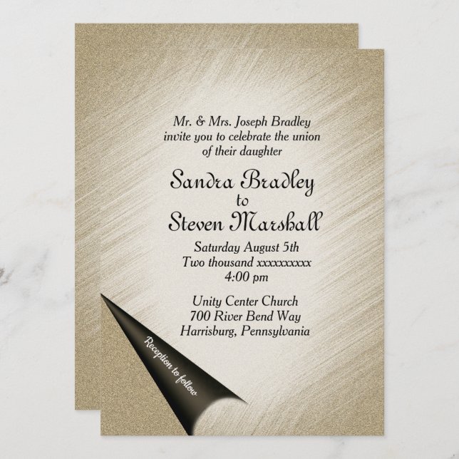 Drehen Sie die Seite Antique Gold Hochzeit Einladu Einladung (Vorne/Hinten)