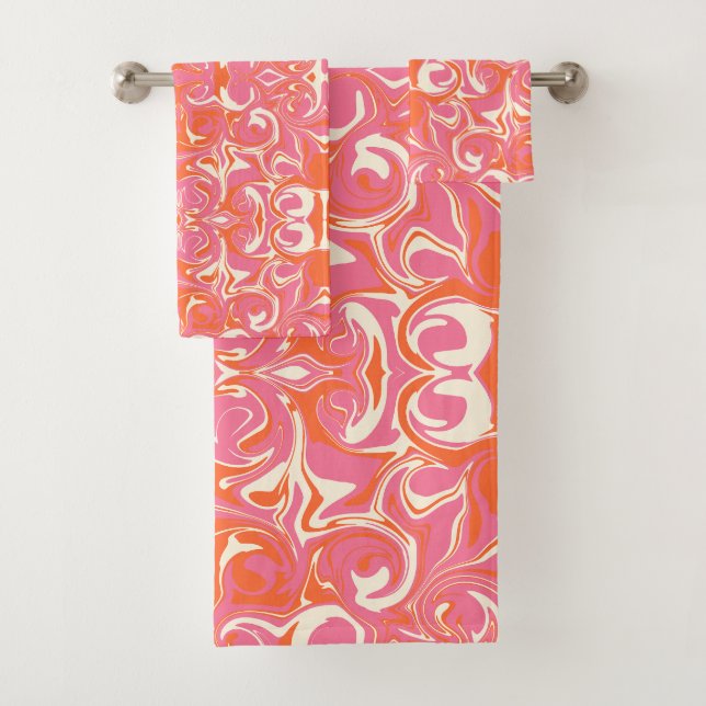 Drehmuster in Rosa, Orange und Creme Badhandtuch Set (Insitu)