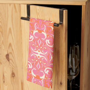 Drehmuster in Rosa, Orange und Creme Geschirrtuch