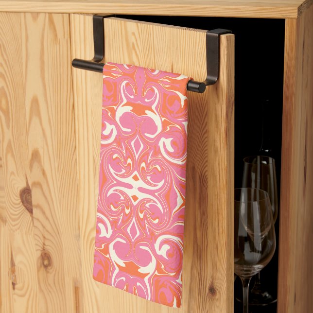 Drehmuster in Rosa, Orange und Creme Geschirrtuch (Drittel gefaltet)