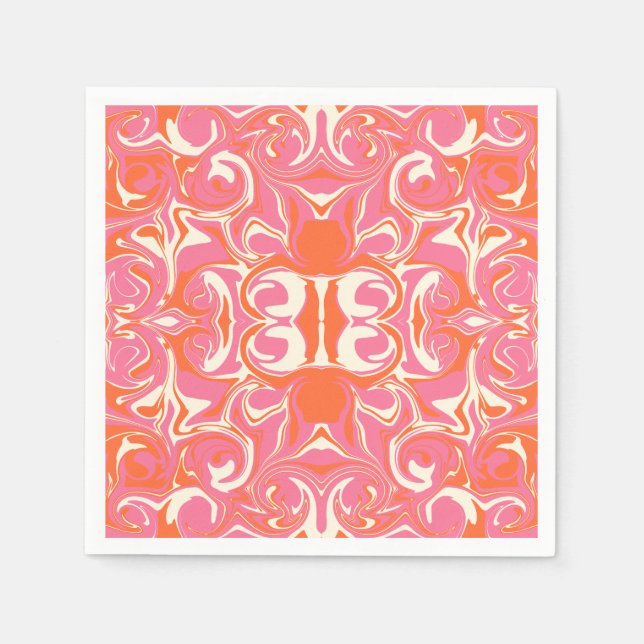 Drehmuster in Rosa, Orange und Creme Serviette (Vorderseite)