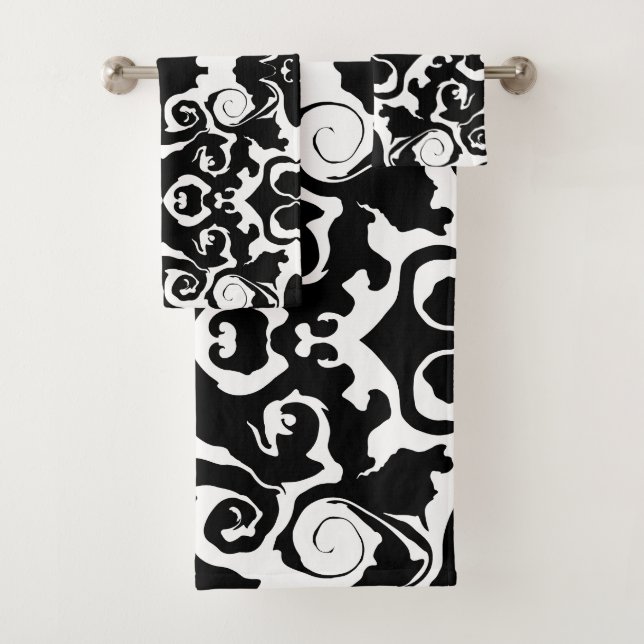 Drehmuster in Schwarz/Weiß Badhandtuch Set (Insitu)