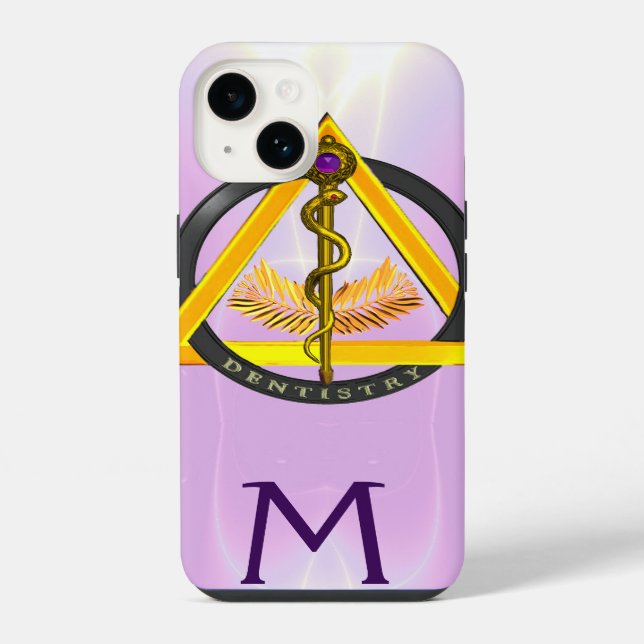 DREHUNG DES ASCLEPIUS-ZAHNCHEN-MONOGRAMM iPhone 14 HÜLLE (Rückseite)
