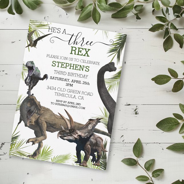 Drei 3 Dinosaurier Tyrannosaurus Dritter Geburtsta Einladung (Von Creator hochgeladen)