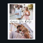 Drei 3 Foto Minimalistisches Skript Save the Date Postkarte<br><div class="desc">Drei 3 Foto Minimalistisches Skript Elegante Hochzeit Save the Date Postkarte</div>