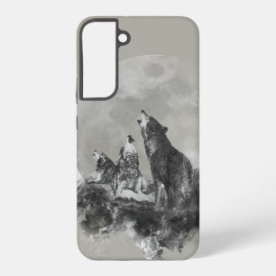 Drei 3 Wölfe heulen am Mond Tierart Samsung Galaxy Hülle