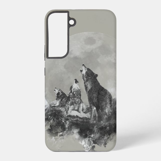 Drei 3 Wölfe heulen am Mond Tierart Samsung Galaxy Hülle (Rückseite)
