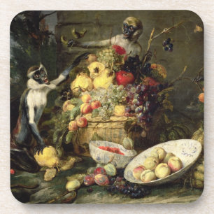 Drei Affen, die Frucht (Öl, stehlen auf Leinwand) Getränkeuntersetzer